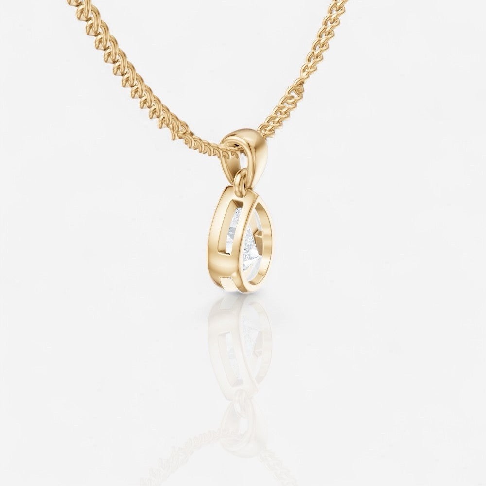 IGI 1 CT Lab Grown Diamond Pear Bezel Solitaire Pendant Necklace 18K Yellow Gold