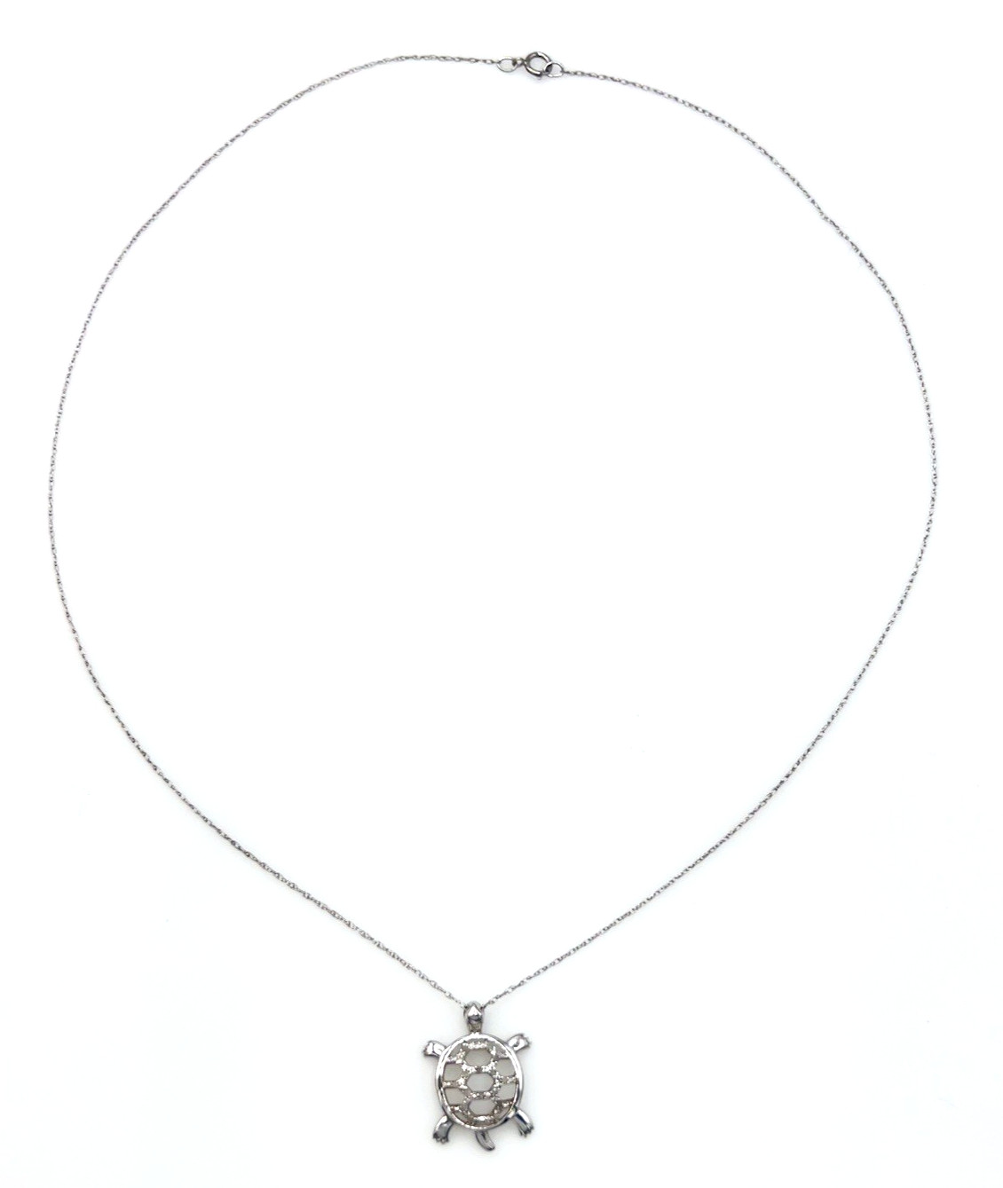 Vintage Signed NC 925 Sterling Silver Diamond Sea Turtle Pendant Necklace