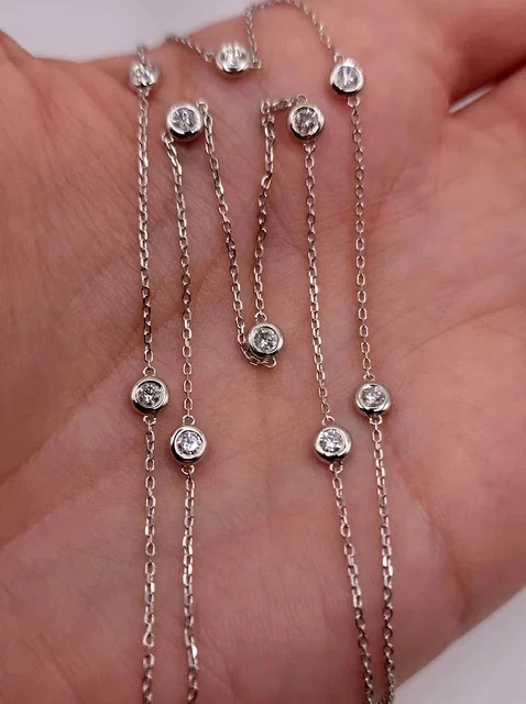 4Ct Moissanite By The Yard Beautiful Love Station Necklace 14K White Gold Plated