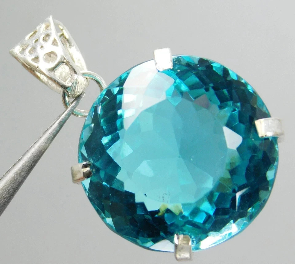 Natural 110 Ct Topaz Blue Round 925 Sterling Silver Certified Gemstone Pendant