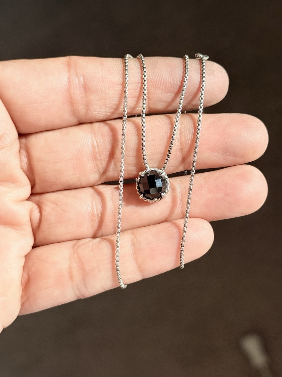 David Yurman Sterling Silver Black Onyx Petite Chatelaine Pendant Necklace 17”