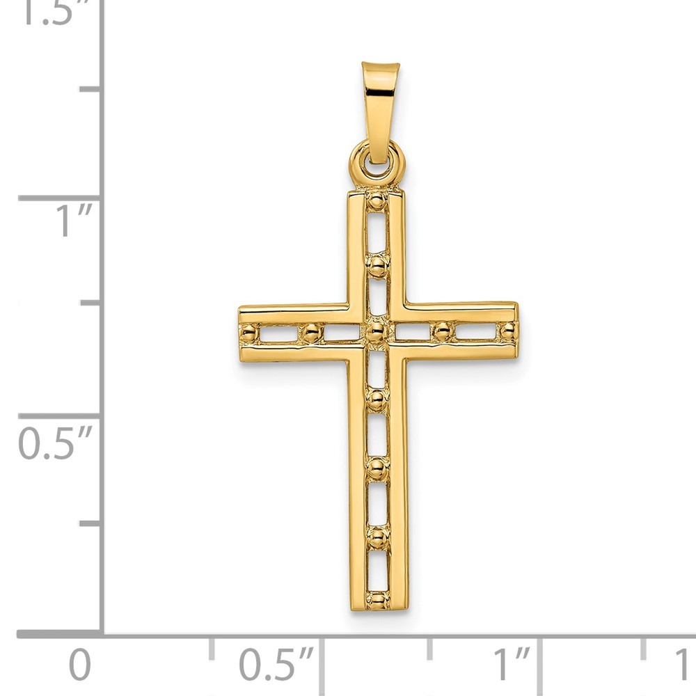 14k Yellow Gold Polished Solid Cross Pendant L-1.27 Inch, W-0.66 Inch, 0.89 gram