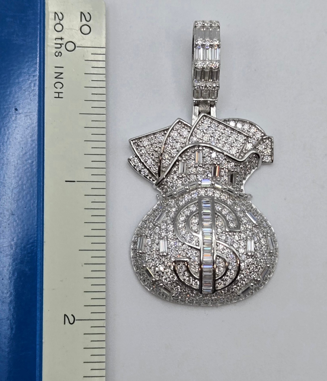 NEW Solid 925 Sterling Silver Money Bag Pendant 5.0CTW VVS1 Moissanite Iced
