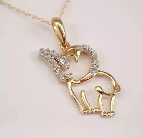 1Ct Round Cut Real Moissanite Women’s Elephant Pendant 14K Yellow Gold Plated