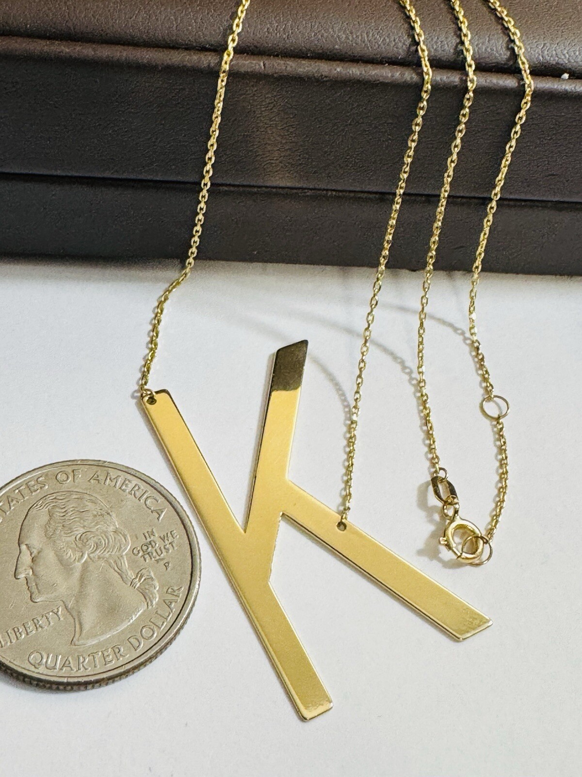 18K 750 18C Gold Letter K initial Necklace 16.5/17.5” Long 1mm 4.1g