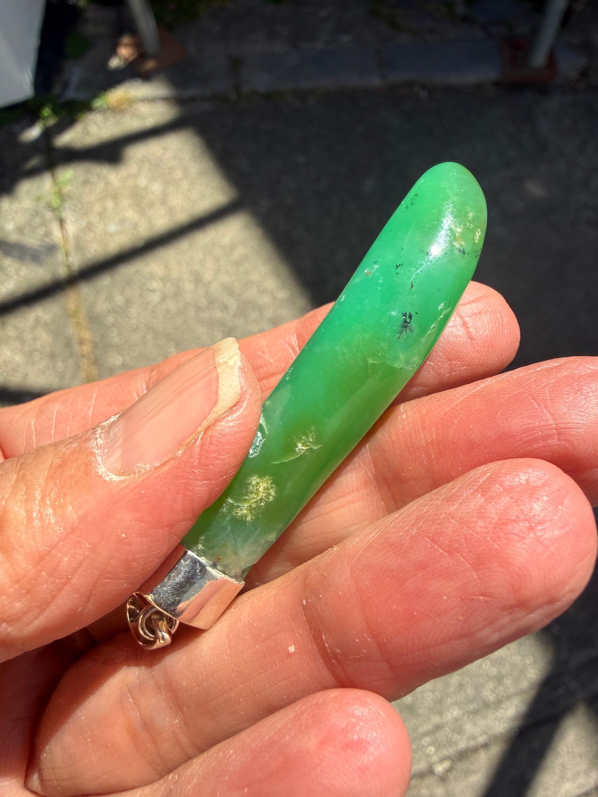 Chrysoprase Crystal Point Polished Pendant Healing Silver 925 Healing Natural Lg