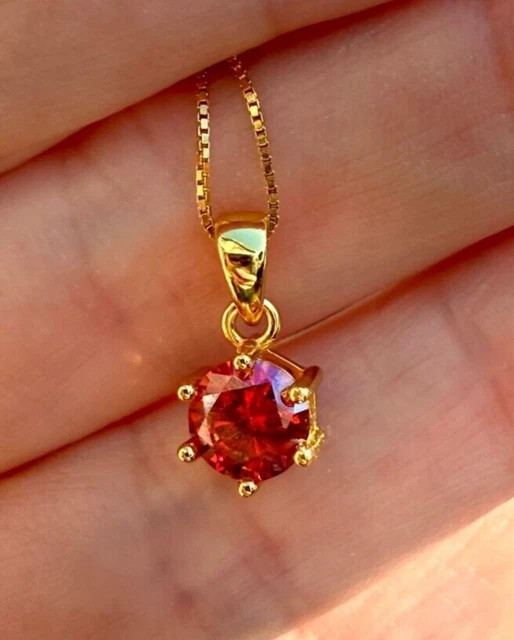 2Ct Round Cut Lab Created Ruby Women’s Solitaire Pendant 14K Yellow Gold Plated