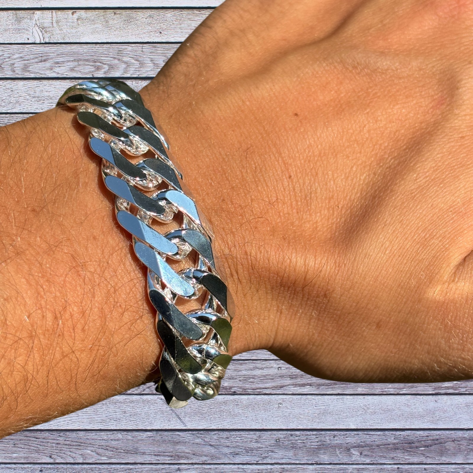 16mm Double Curb Link Bracelet – Real Solid 925 Sterling Silver MADE IN ITALY