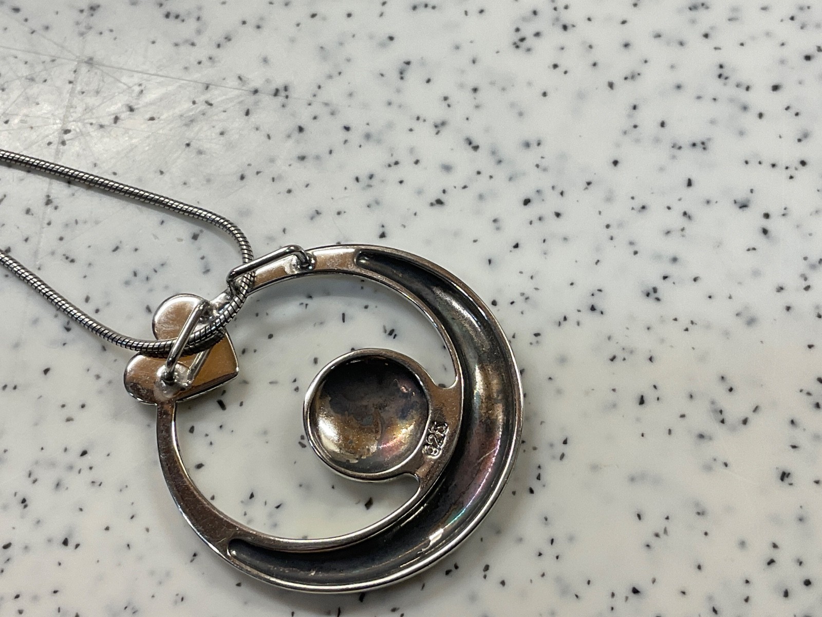 925 Sterling Silver Modern Circle Orb Pendant Necklace Heart Bail Snake Chain Mi