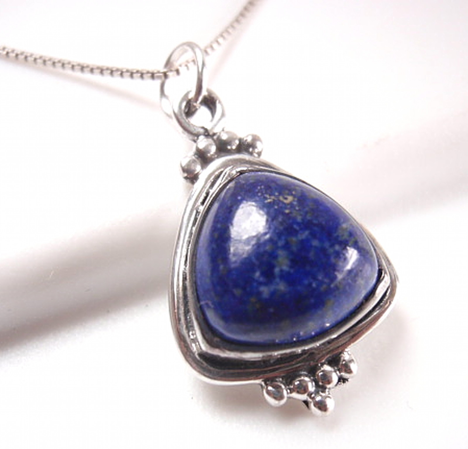 Lapis Triangle with Silver Dot Accents 925 Sterling Silver Pendant