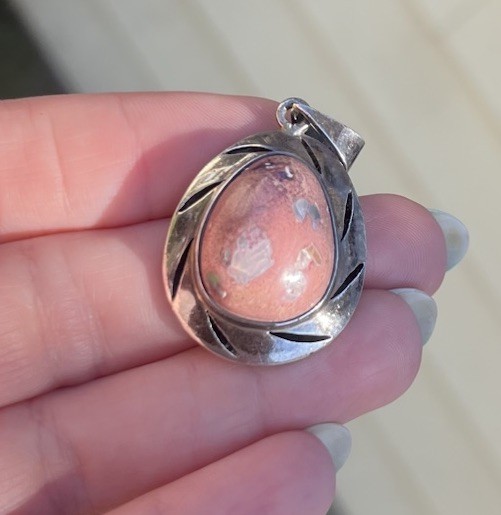 1.25” Mexican Boulder Opal Sterling Silver Pink w/ Fire Pendant Stamped MEX 925
