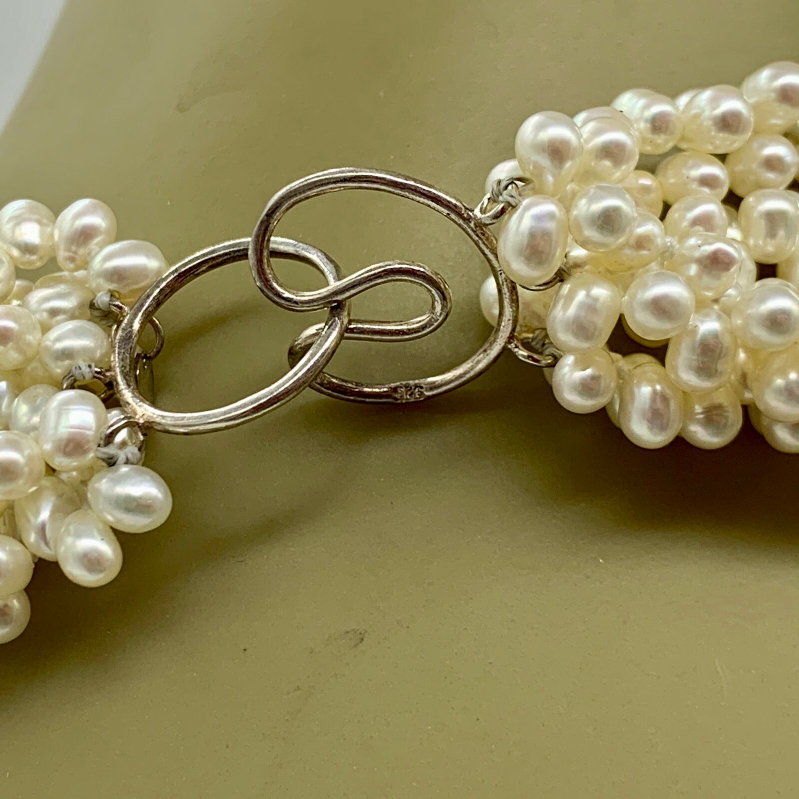 ESTATE STERLING SILVER CULTURED WHITE FRESHWATER PEARL 8 ROW STATEMENT NECKLACE