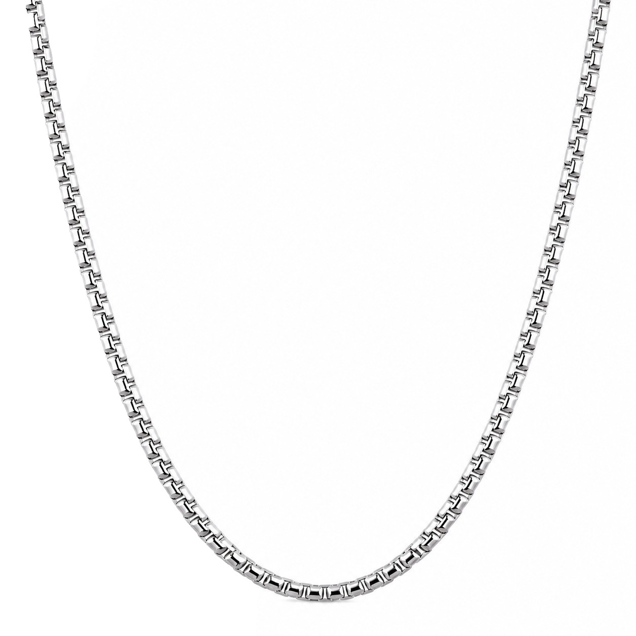 925 Sterling Silver Round Box Chain Necklace 3.5mm 22 Inch Rhodium Plated, Italy