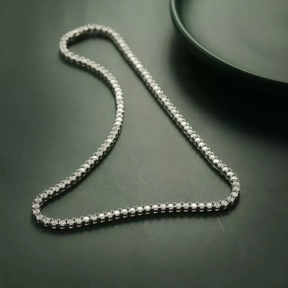 Women’s Tennis Necklace Round GDGL Certify Lab Grown Diamond 18″ 14k White Gold