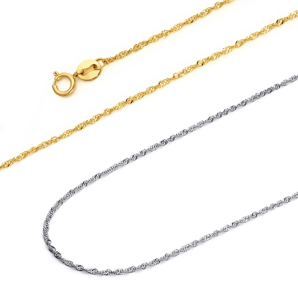 Solid 14k Gold Singapore rope chain Necklace Made in Italy All lengths