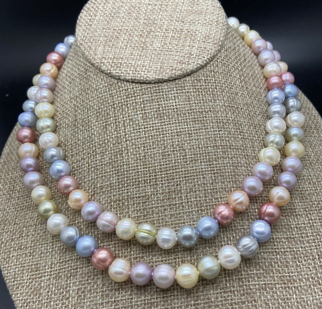HONORA STERLING SILVER GELATO MULTI COLOR PEARL 36′” NECKLACE NEW IN POUCH