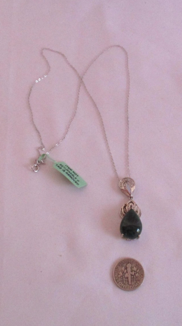 Sterling Silver Pendant Nickel Free Teardrop African Malachite Chain 20 Inch