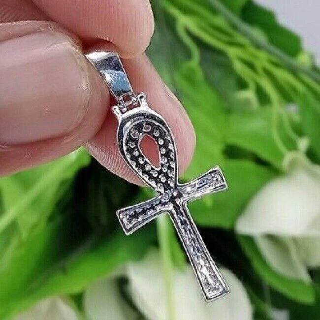 1.60Ct Round Lab Created Diamond Ankh-Cross Shape Pendant 14k White Gold Plated