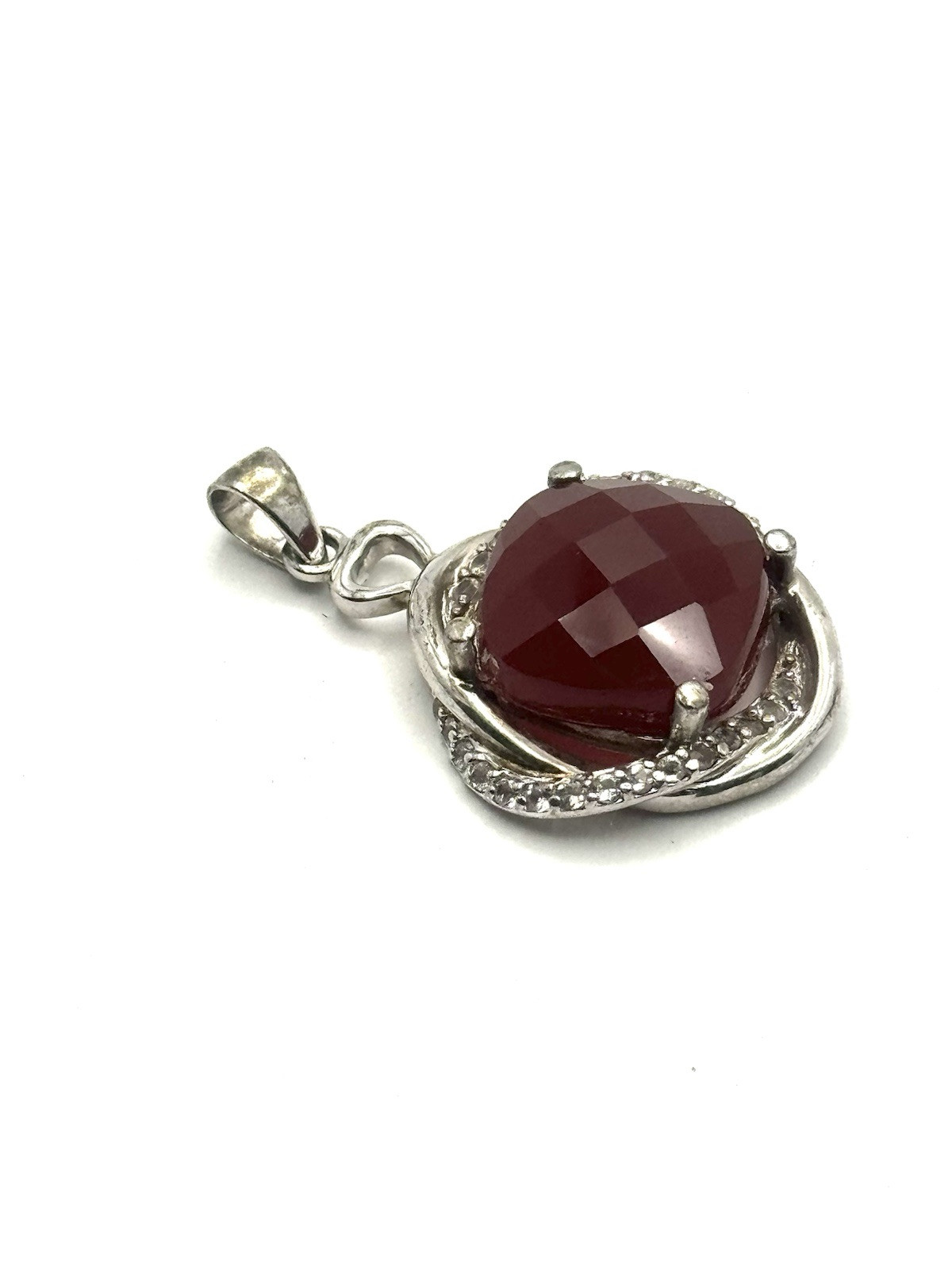 Heated 15mm x 15mm Red Ruby Pendant 925 Sterling Silver Cubic Zircona G1