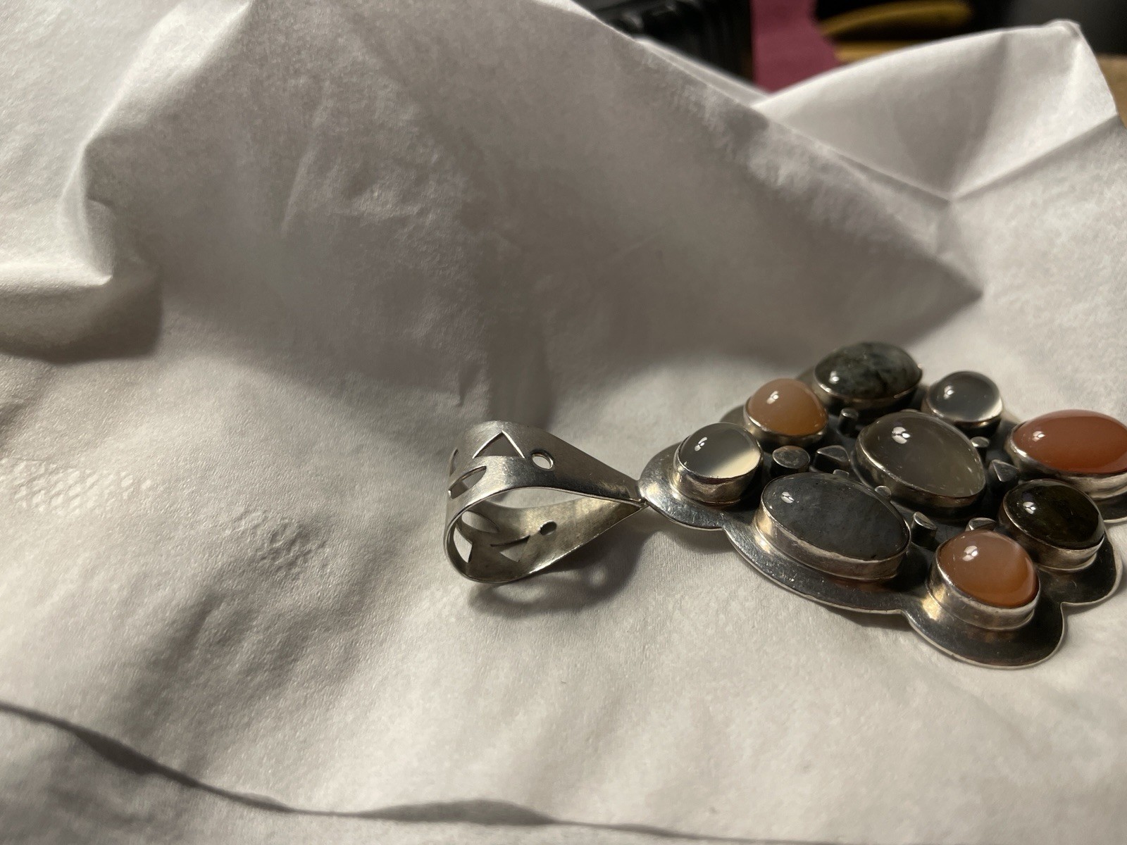 Jay King Mine Finds Multi Stone Pendant On 21 Inch Thick Sterling Silver Chain