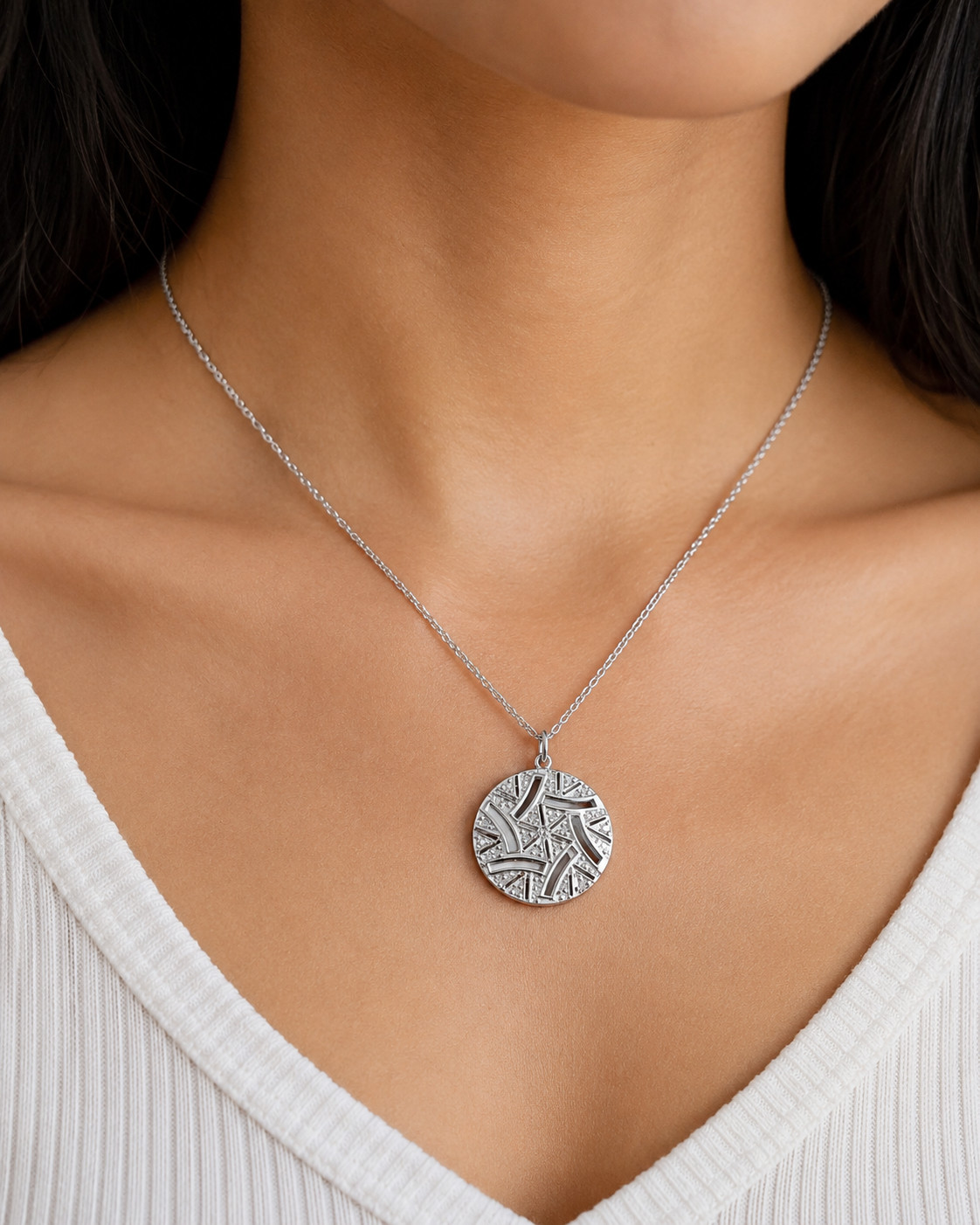 Rose Cut Diamond Sunburst Disc Pendant, 925 Sterling Silver Necklace, Handmade R