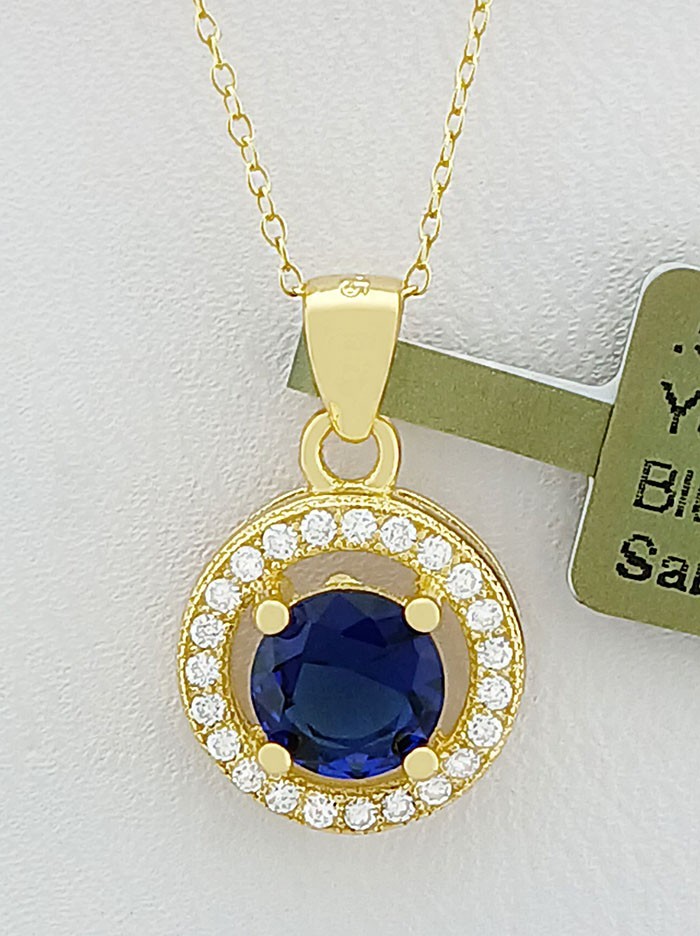 LAB CREATED 1.05 Cts BLUE & WHITE SAPPHIRE PENDANT NECKLACE SOLID .925 SILVER