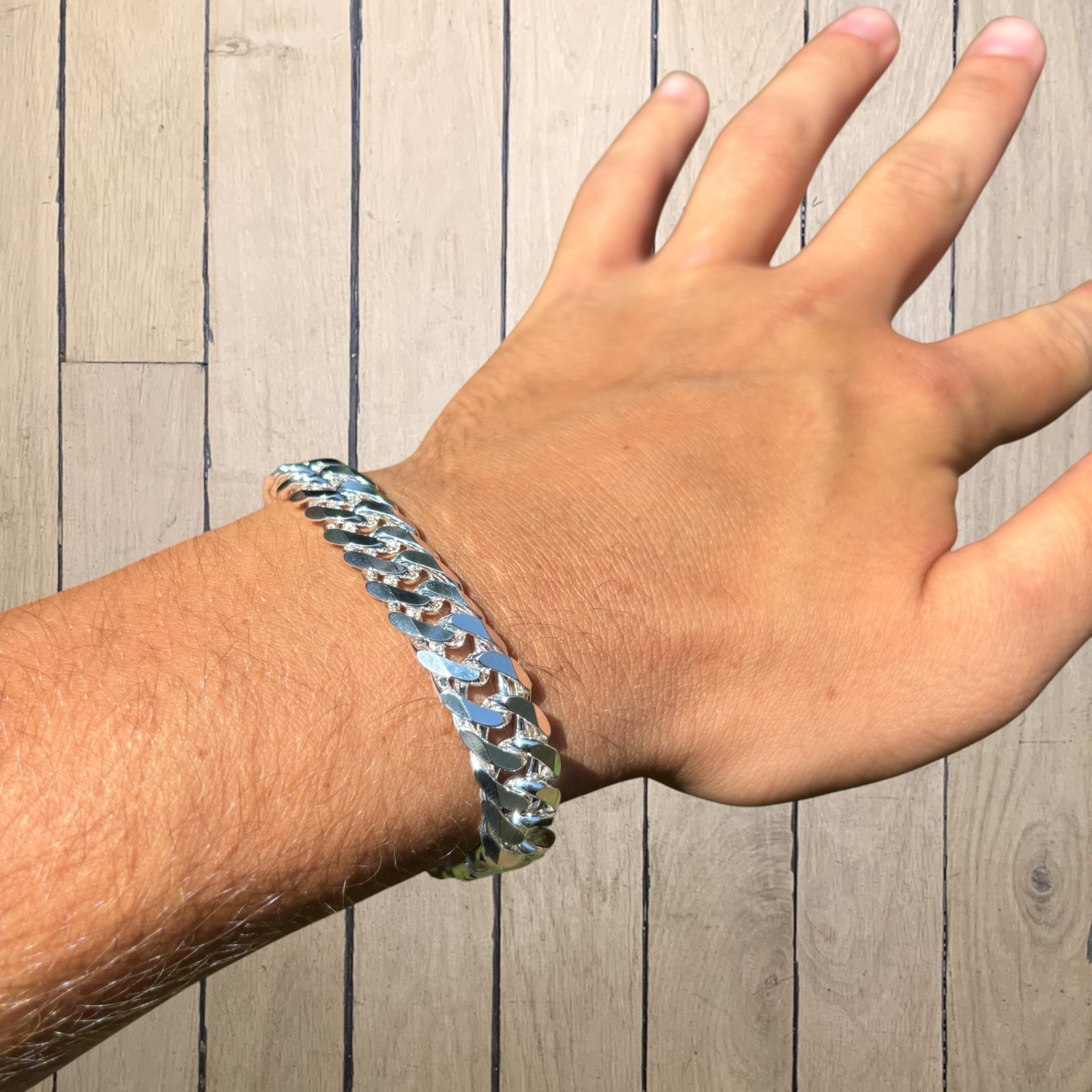 12mm Double Curb Link Bracelet – Real Solid 925 Sterling Silver MADE IN ITALY