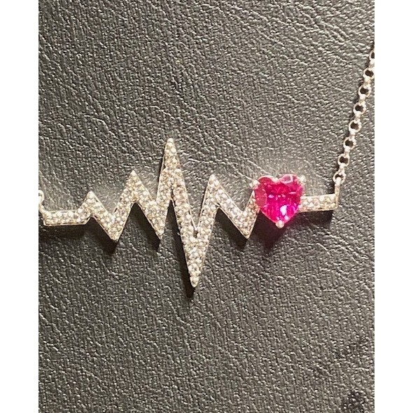 925 STERLING SILVER LAB-CREATED RUBY AND COLORLESS TOPAZ HEART NECKLACE SKY