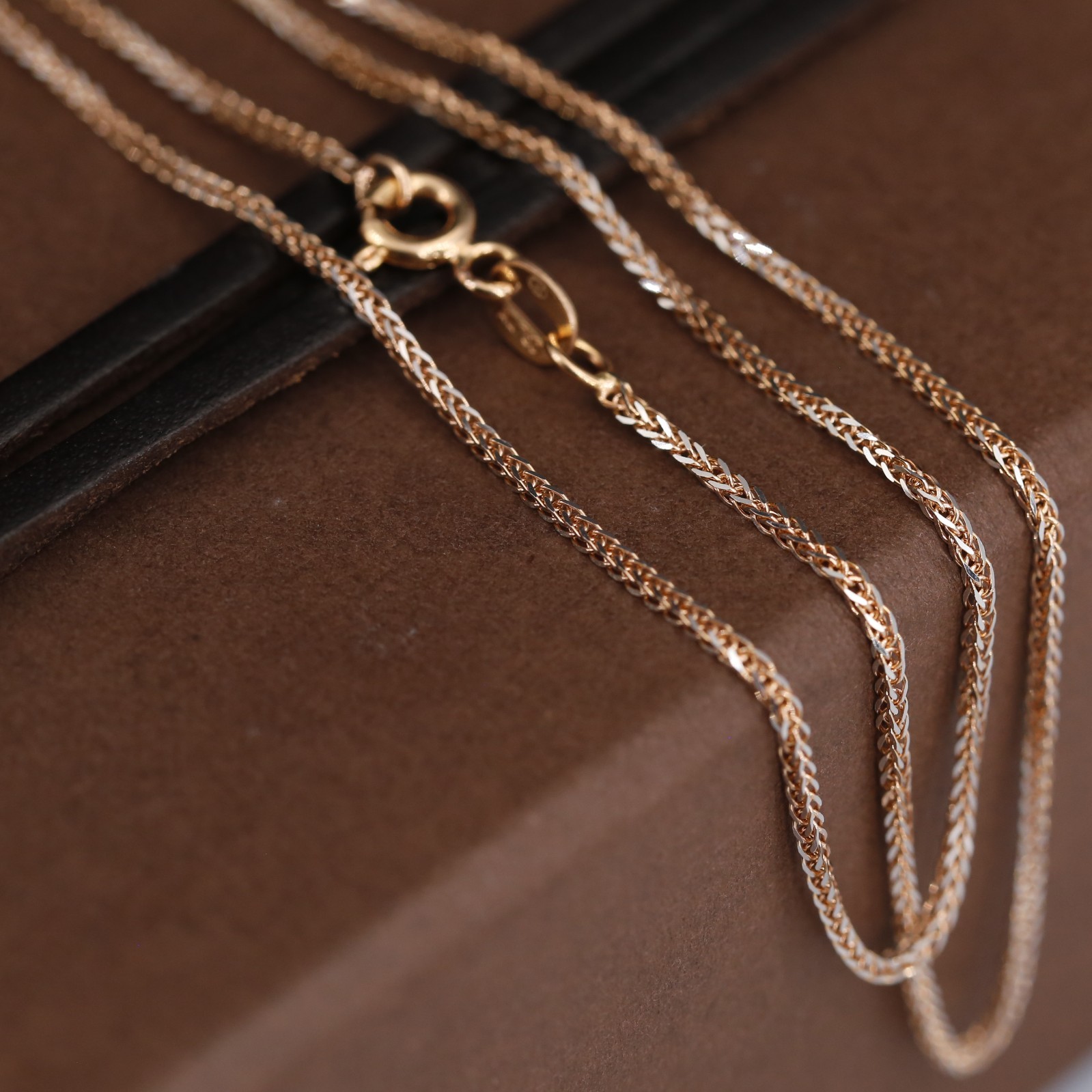 Genuine 18CT Solid Rose/White Two Tone Foxtail Chain 42cm Italy Made