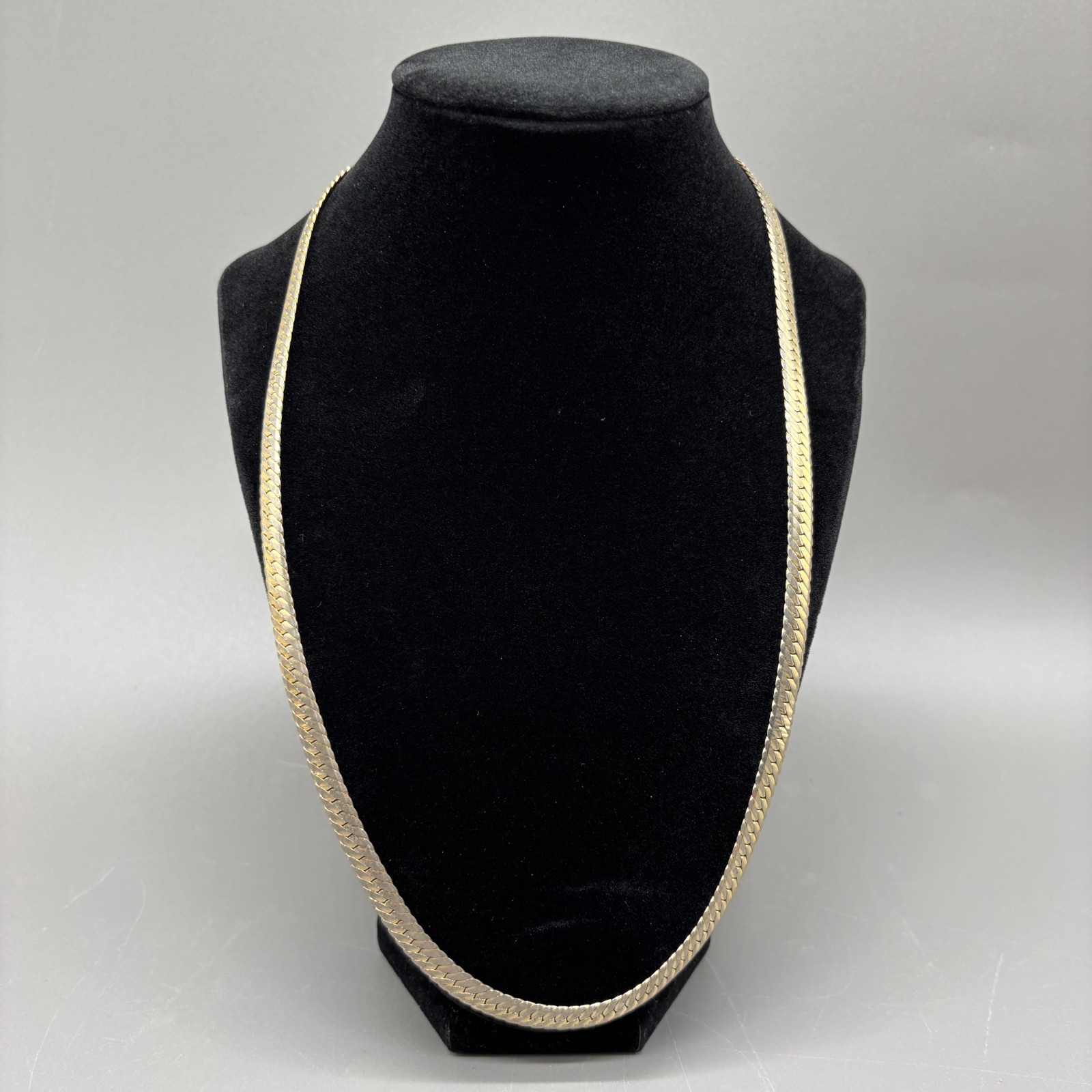 Vintage 18K GP Herringbone Chain Necklace 23 Inch 7mm Gold Plated Unisex
