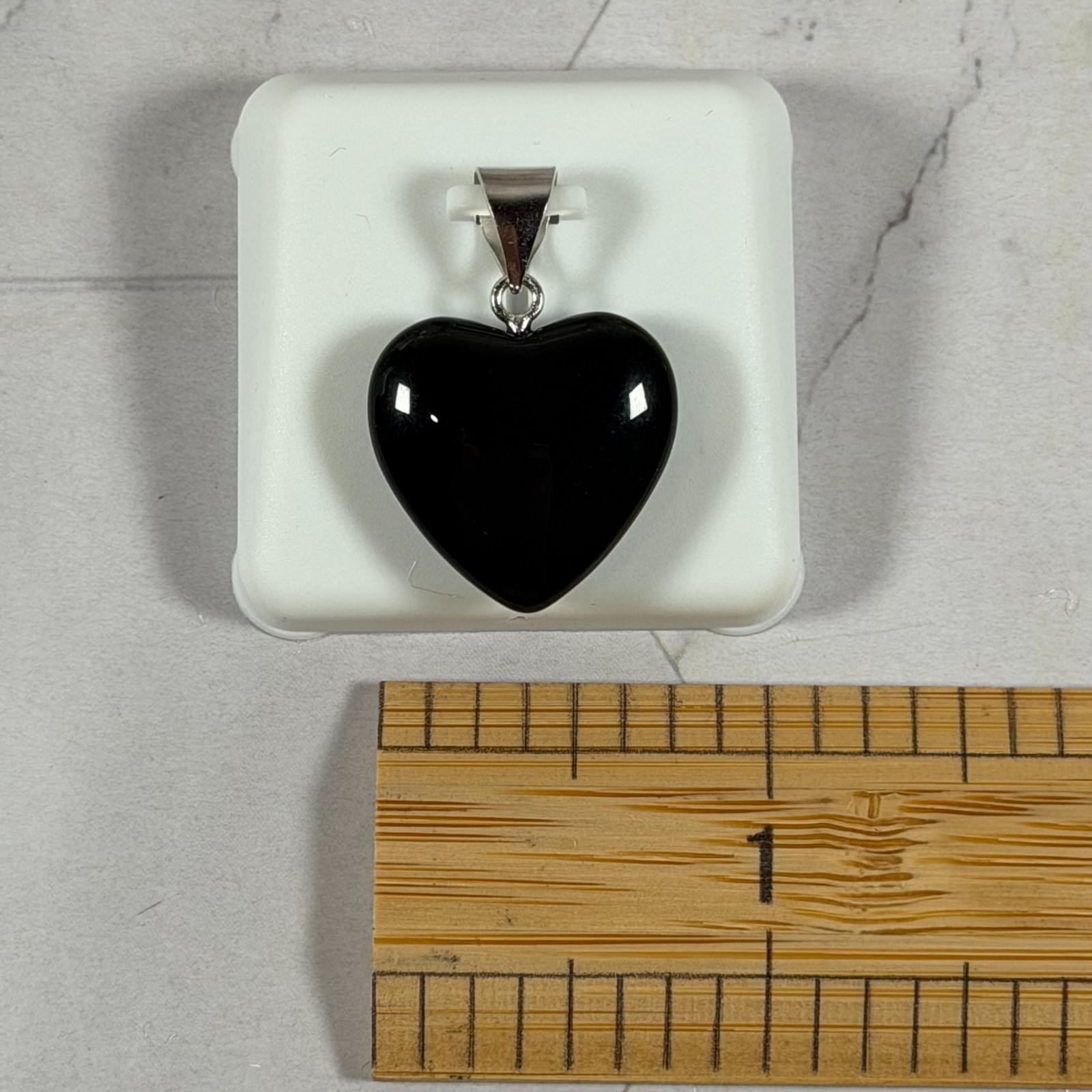Sterling Silver 925 Solid Black Onyx Heart Shaped Charm Pendant