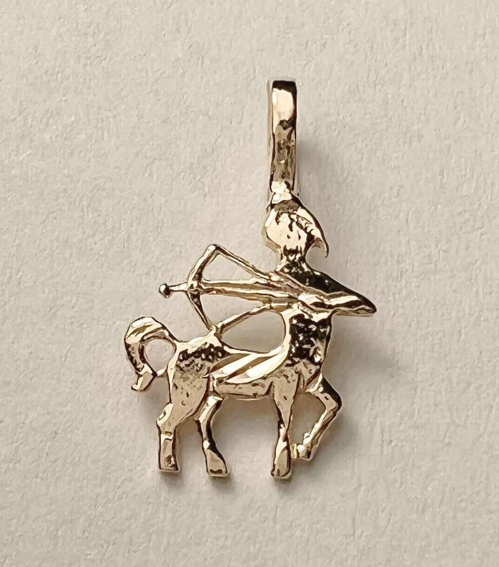 New 14k Yellow Gold Sagittarius Zodiac Sign Charm Pendant