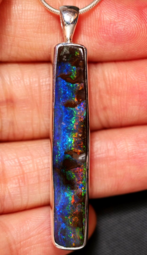 BIG Australia Natural Queensland Solid Boulder Opal Silver 925 Pendant Hallmark