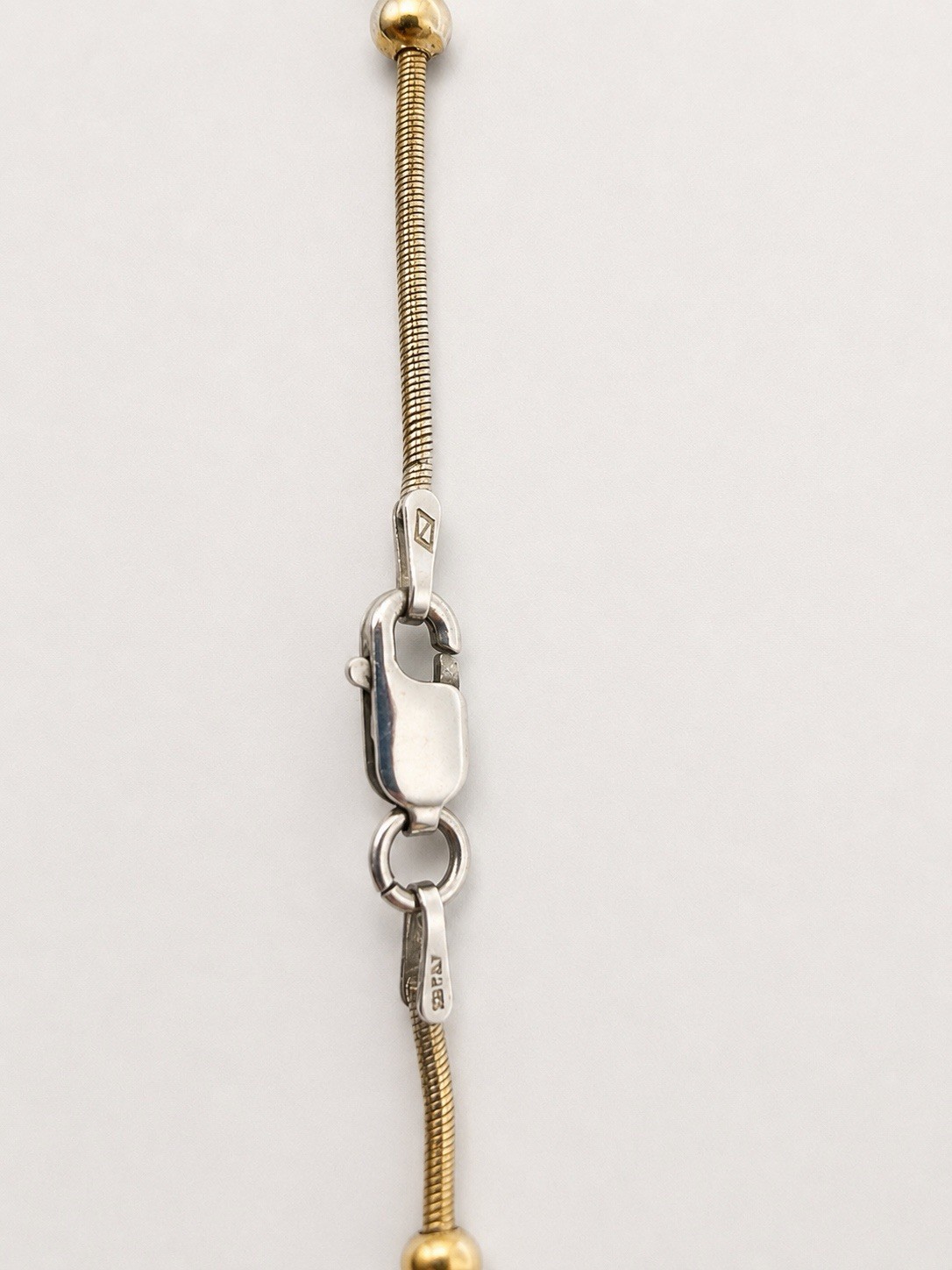 Vermeil Gold Sterling Silver 925 Station 2 Tone Station Bead Necklace 15″ Snake