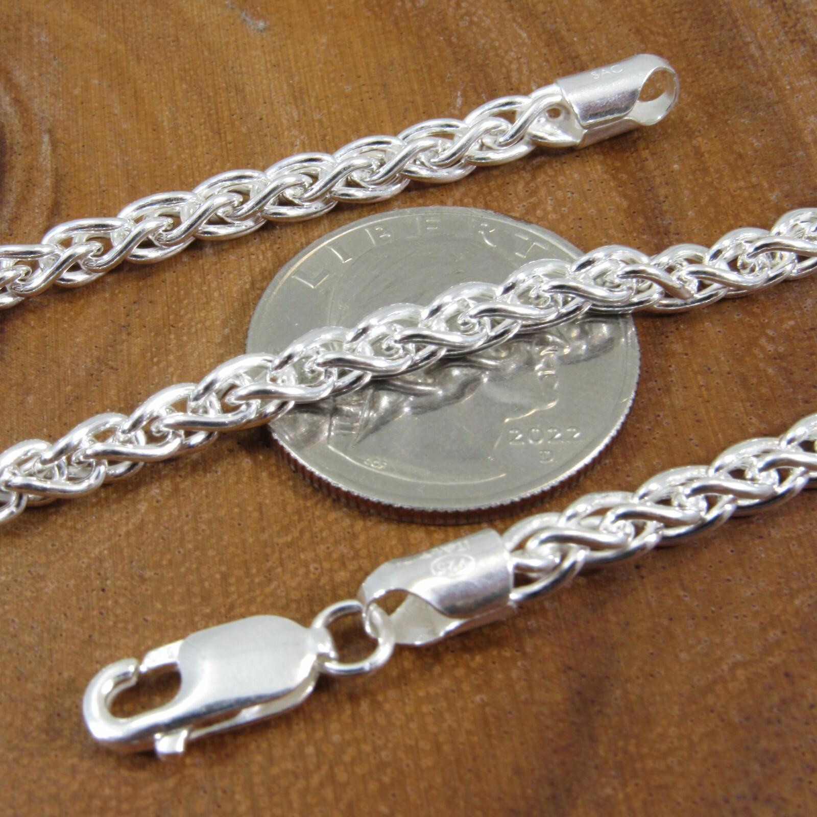 4.5MM Thick Mens Solid 925 Sterling Silver Italian Spiga Wheat Chain Necklace