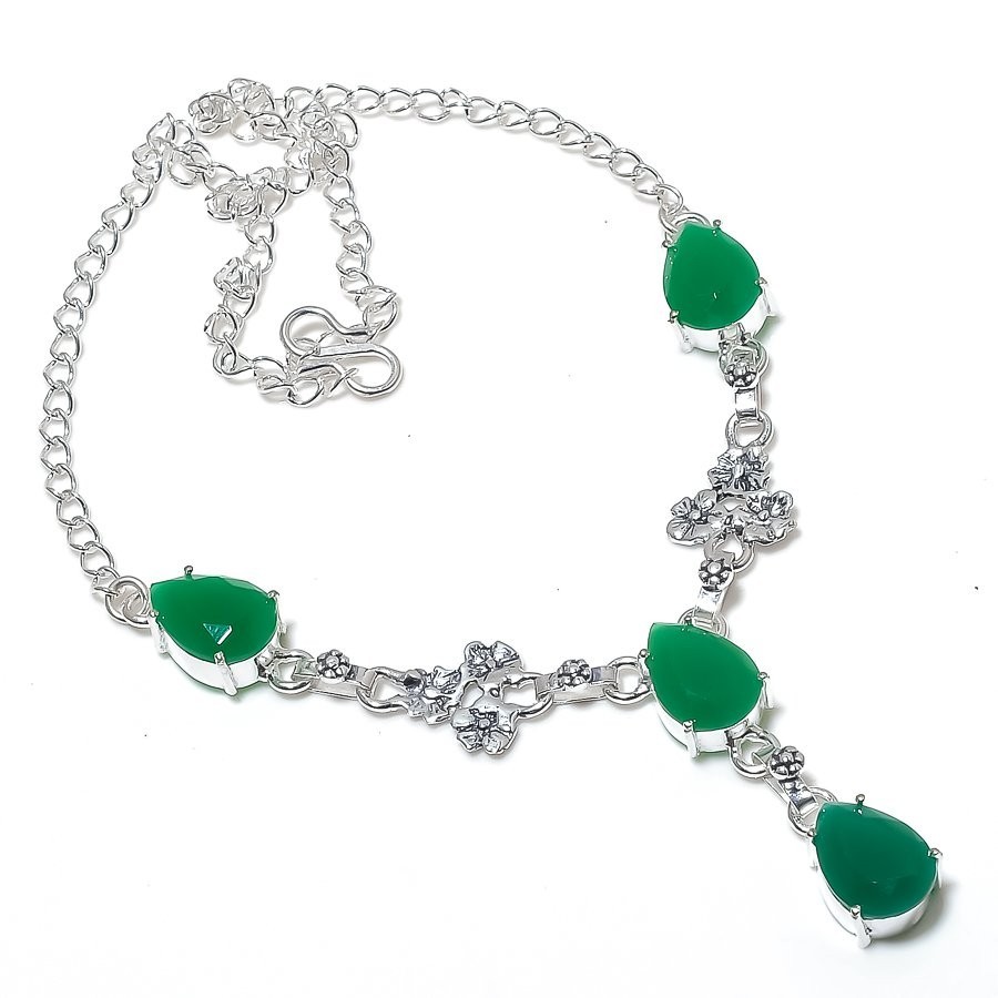 Green Onyx Gemstone Handmade 925 Sterling Silver Jewelry Necklace Size 18″