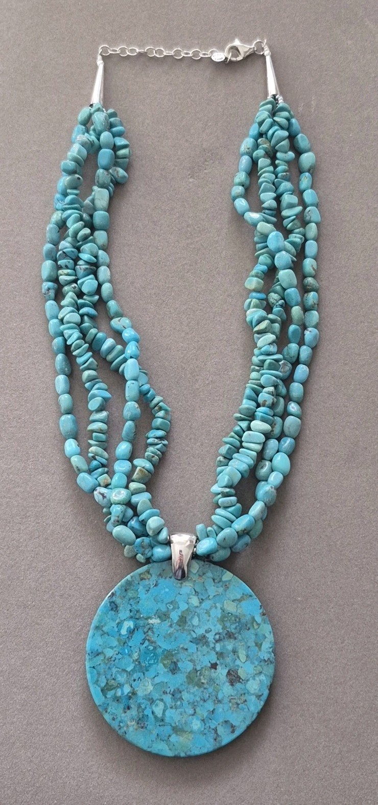 Sally C. Treasures SX multiple link Turquoise sterling silver statement necklace