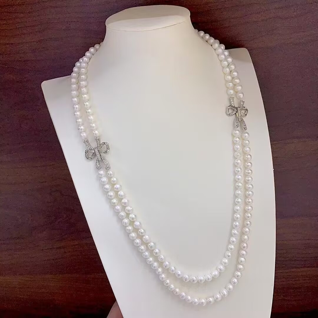 gorgeous two strands 8-9mm south sea white pearl necklace 20″22″