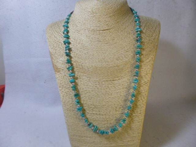 Genuine Turquoise Nuggets and Silver Native American Southwestern Necklace