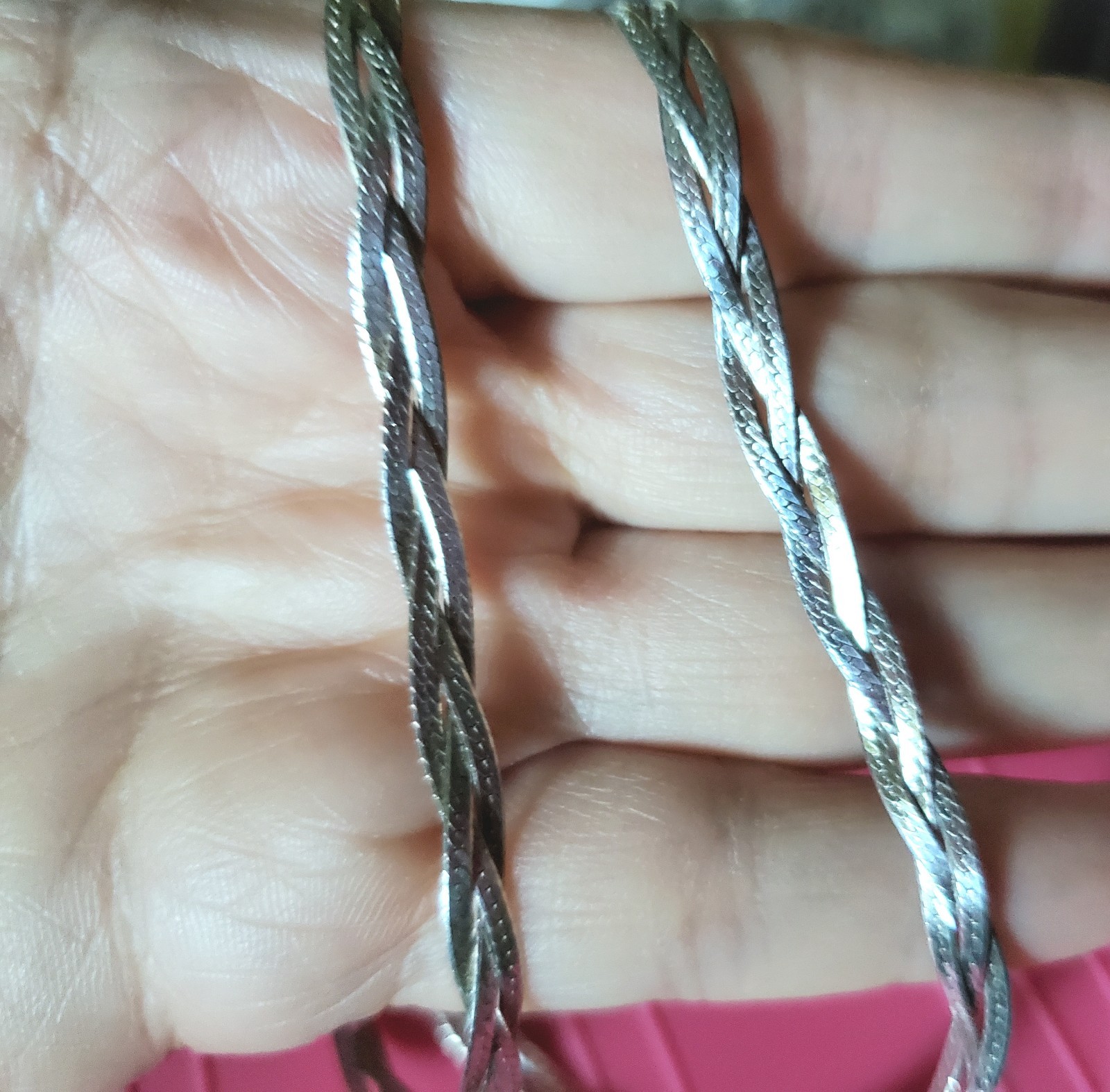 Triple Strand Braided Woven Herringbone Necklace 925 Sterling Silver Italy VTG
