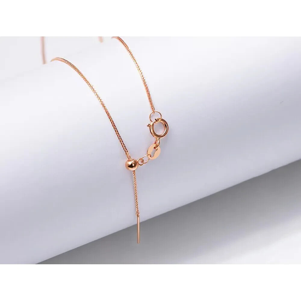 18K Solid Gold Chopin Chain Necklace Needle Beautiful Charm Jewelry Adjustable