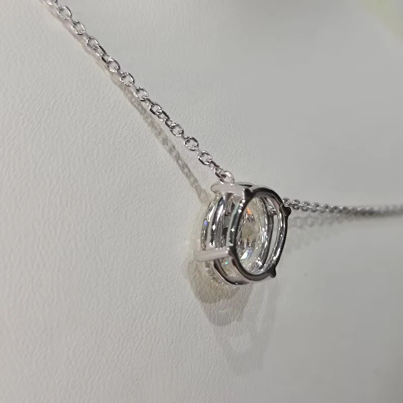 Solitaire Pendant Chain 2.00 Ct Oval Cut Lab Grown Diamond 925 Sterling Silver