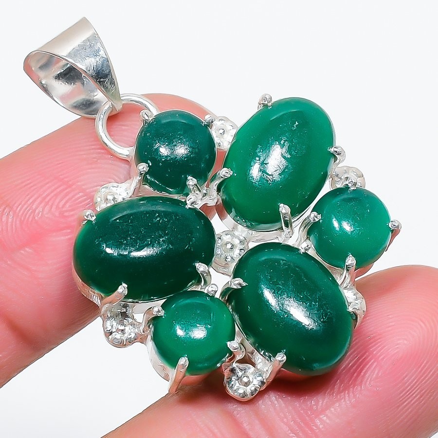 Green Onyx Gemstone 925 Sterling Silver Jewelry Pendant Size 1.65″For Gift