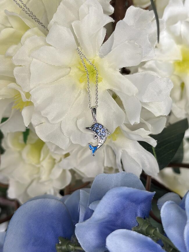 LeVian 14K White Gold 18″ Pendant Necklace with 0.17 ct. Blue Enamel & Sapphire