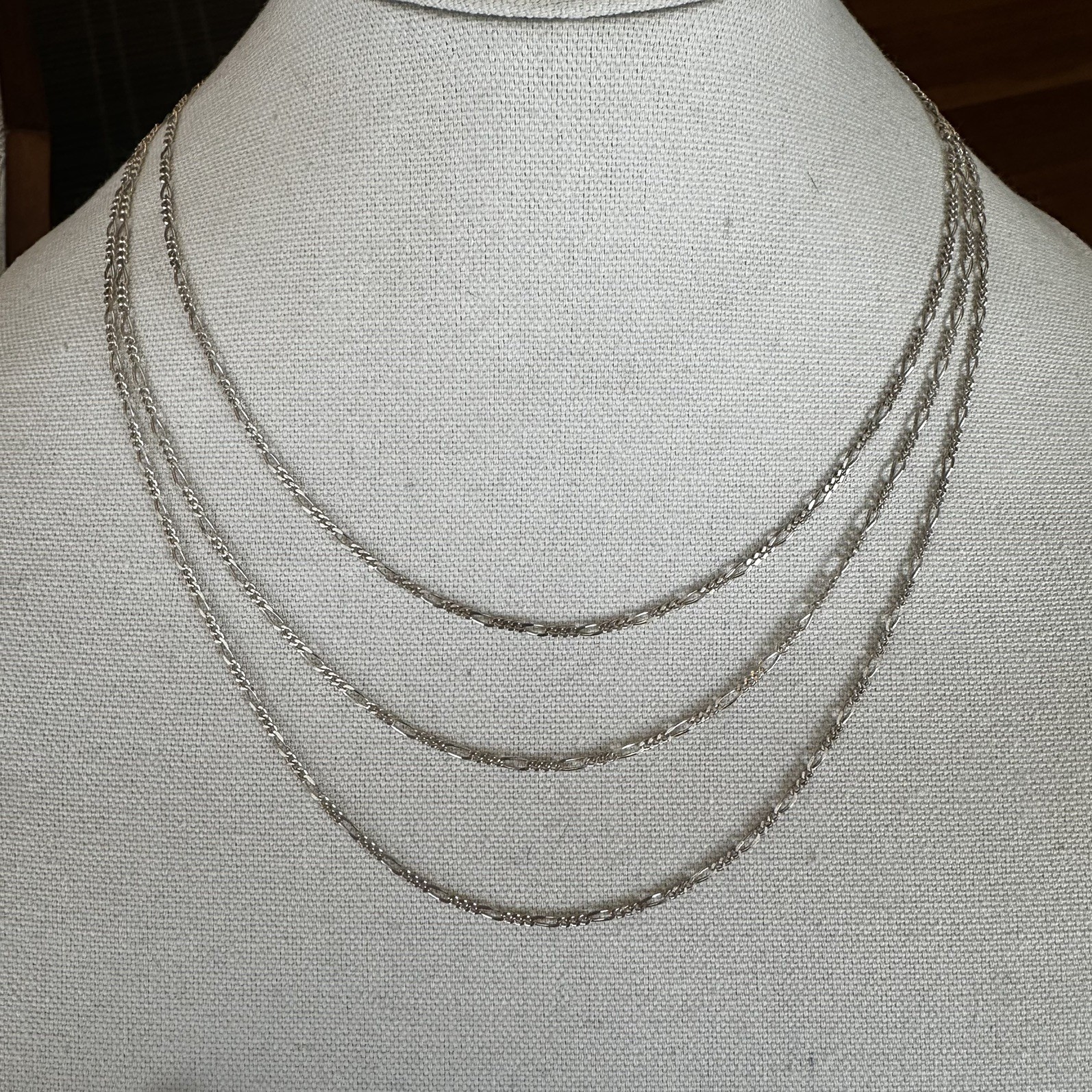 Milor Italy Sterling Silver 925 3 Strand Figaro Chain Necklace 20″ 15 grams