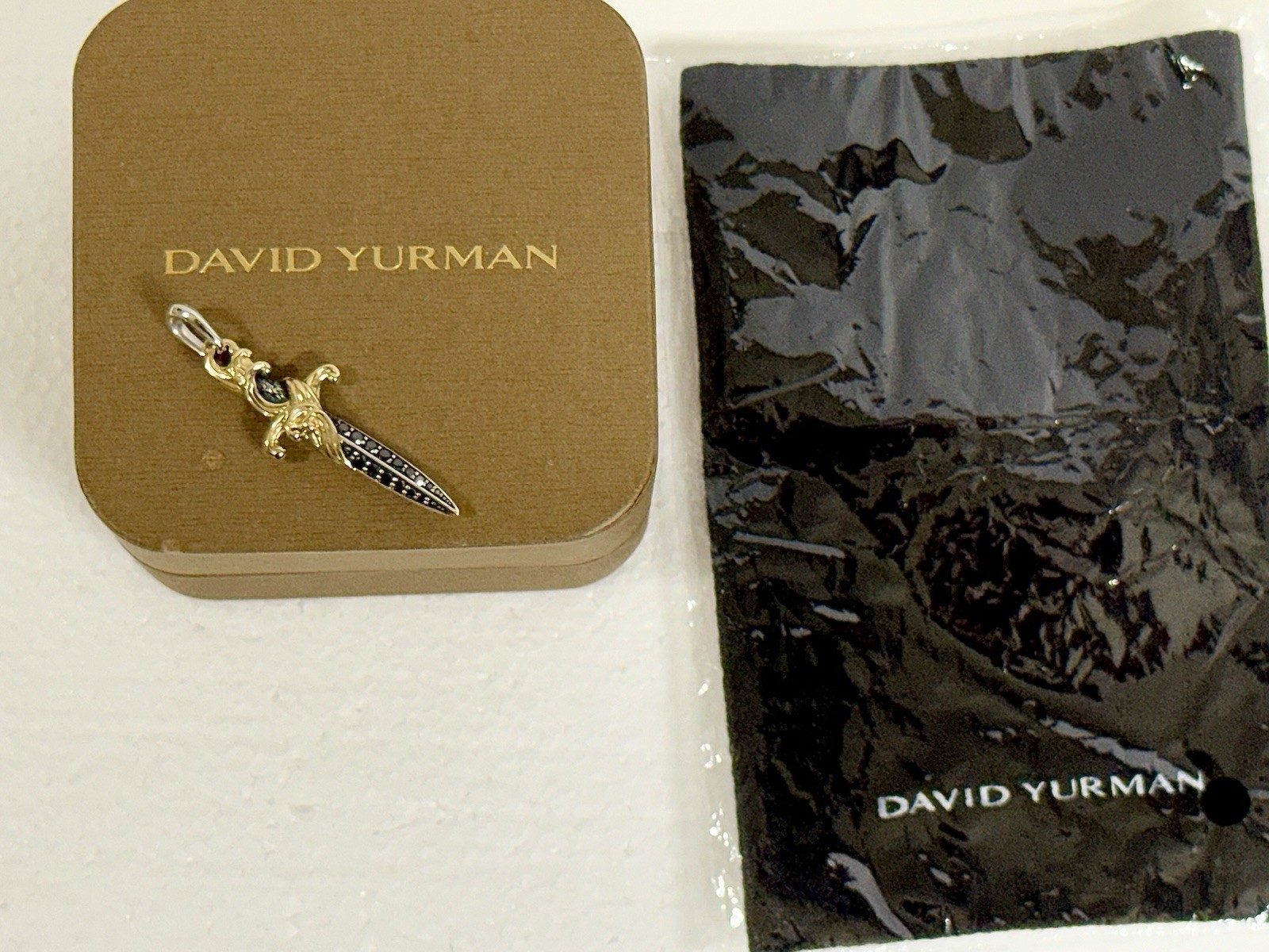 DAVID YURMAN DAGGER AMULET SterlingSilver ,18K Yellow Gold,Black Diamonds, 44mm
