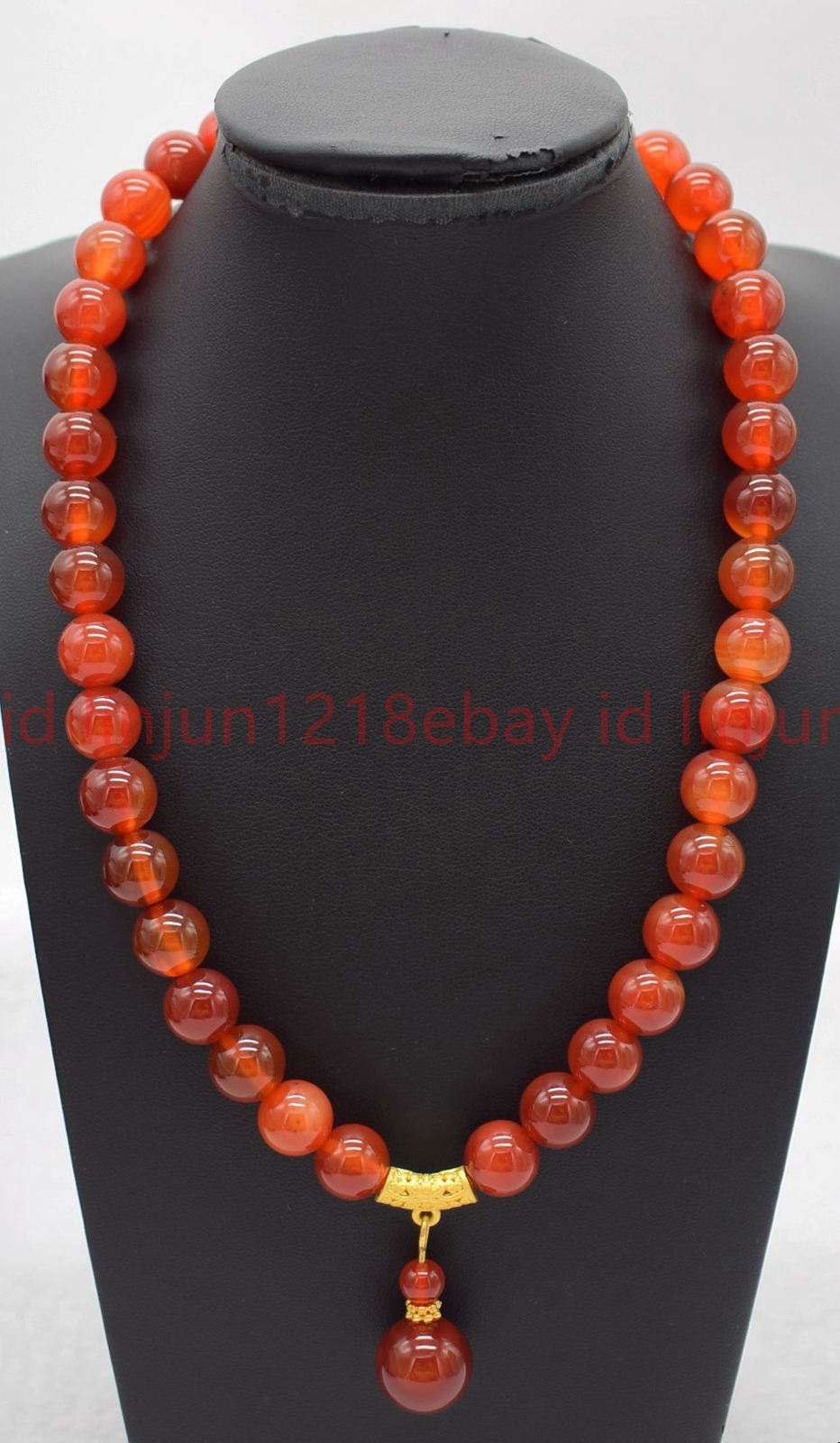 New Fashion Natural 8/10mm Red Carnelian Gemstone Round Beads Pendant Necklace