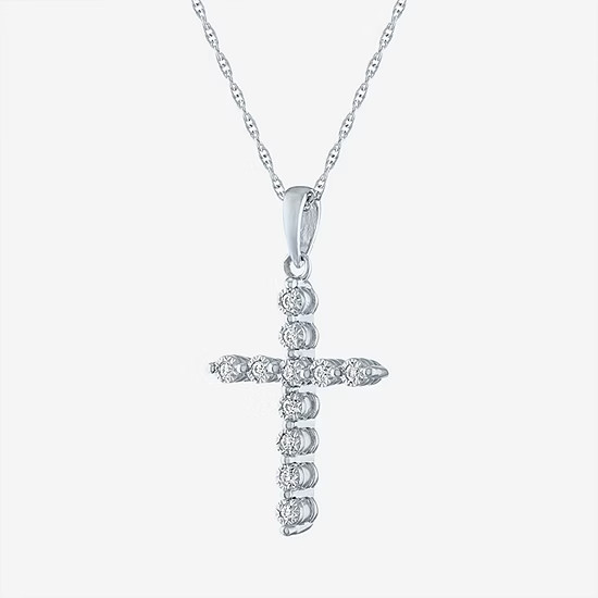 Yes Please, 1/10 CT. T.W. Genuine Diamond Sterling Silver Cross Pendant Necklace