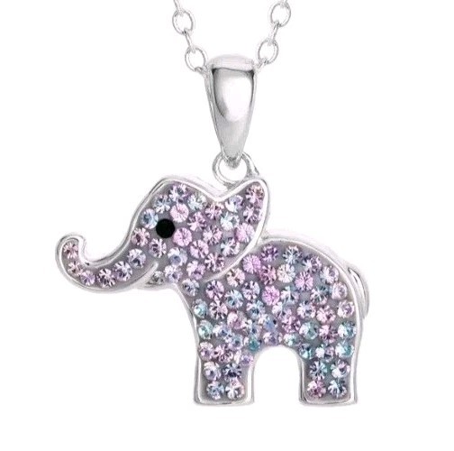 Elephant Genuine Crystal Pendent 925 Sterling Silver 18″ Necklace