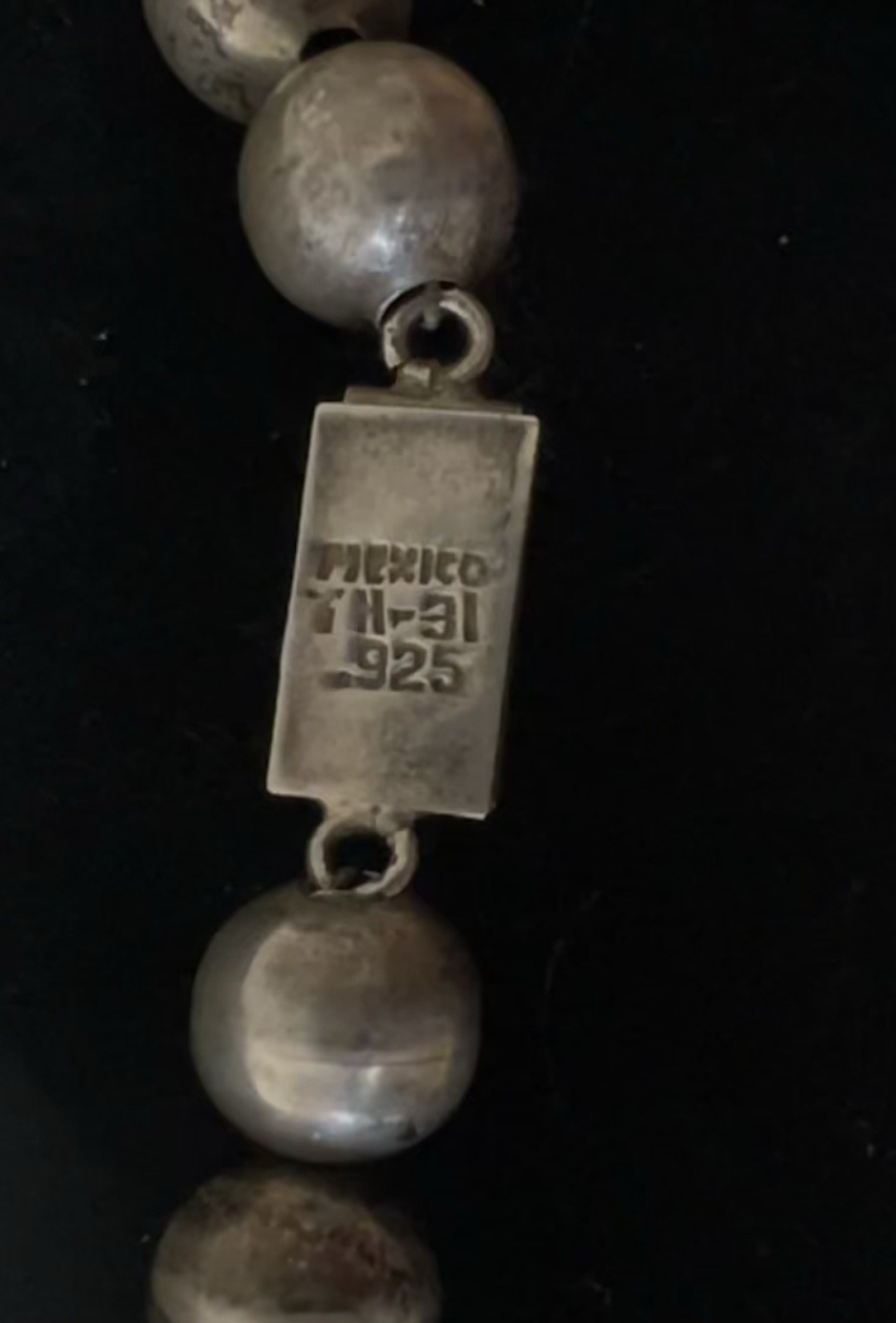 925 Sterling Silver Signed Necklace Mexico TH-31 Chain Box Clasp Navajo Pearl